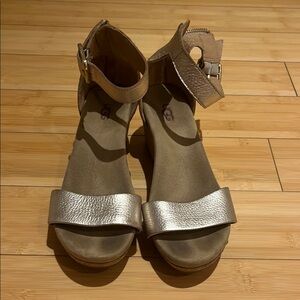 UGG Silver Sandals with Metallic Ankle Strap